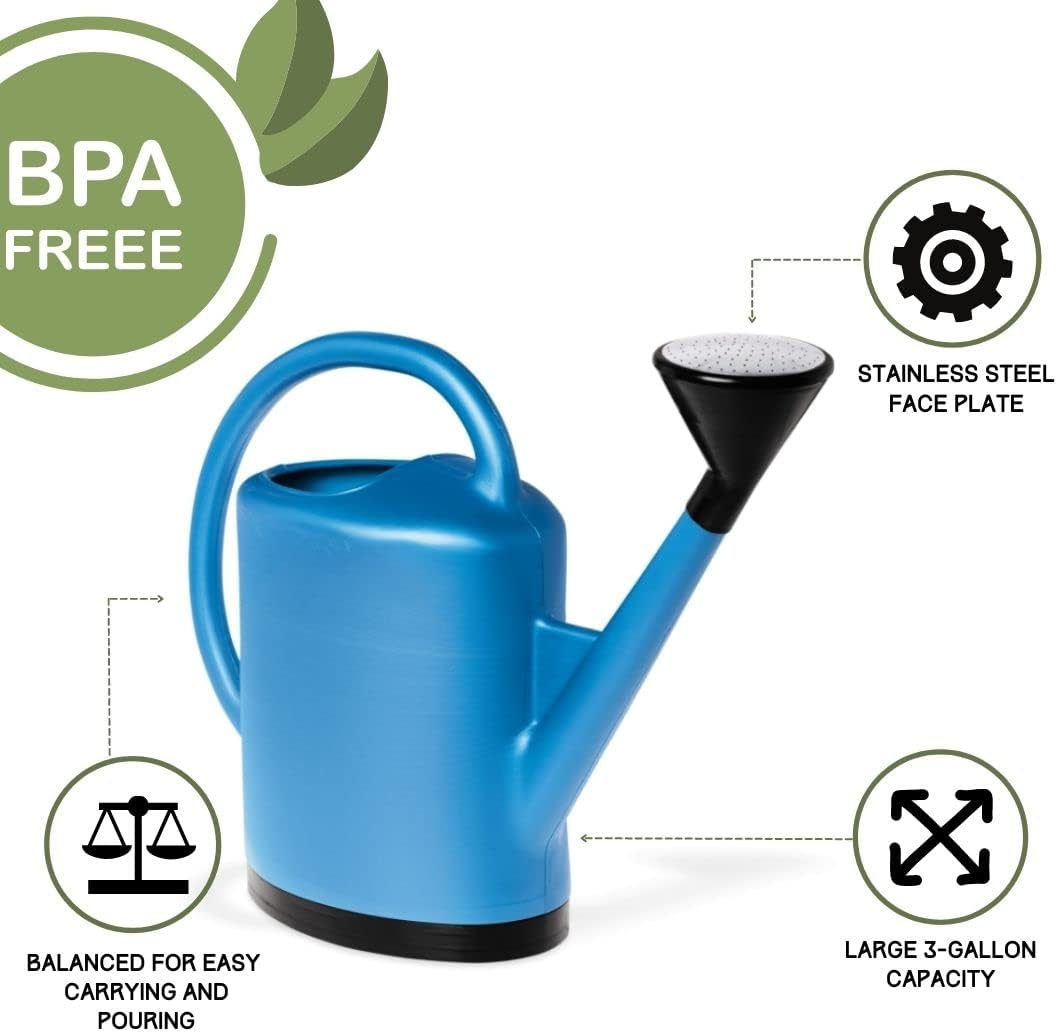 Gardener's Supply Company French Blue Watering Can, 3 Gallon, Blue | Indoor Outdoor, Water Container for Plants and