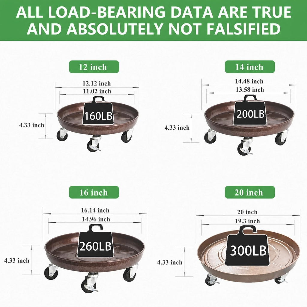 3 Pack Metal Heavy Duty Plant Caddy With Wheels 12 Inch, Round Plant Caddy Suitable For Outdoor and Indoor Mobile