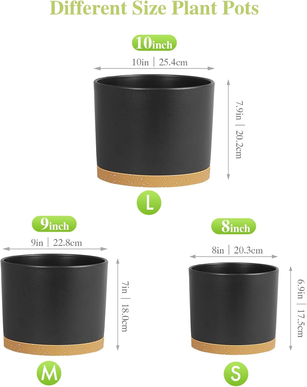 Large Plant Pots Set of 3 – 8", 9", 10" Indoor Flower Pots with Drainage Holes and Saucers, Big Planters for Monstera