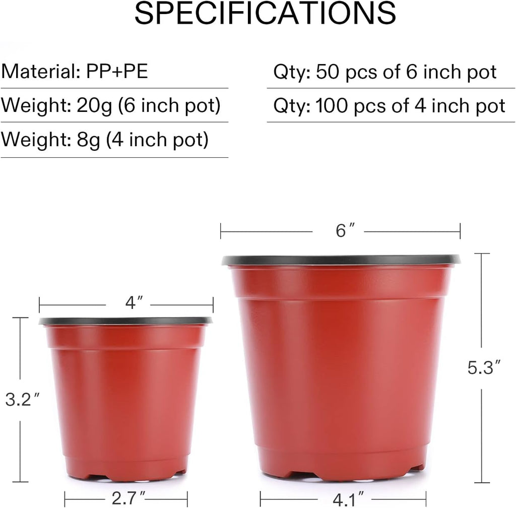 VIVOSUN 50 Pcs 6 in Plastic Plant Nursery Pots, Seed Starting Pots | Flower Plant Container for Seedlings, Cuttings
