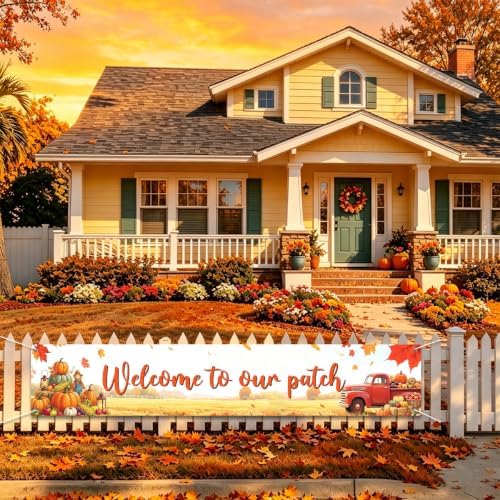 Welcome to Our Patch Fall Banner Pumpkin Patch Thanksgiving Yard Sign Decor