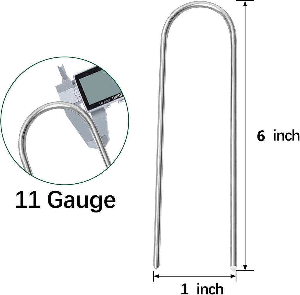 200 Pack Garden Stakes 6 Inch U-Shaped Drip Irrigation Stakes Galvanized Landscape Staples Garden Pins Yard Lawn Ground