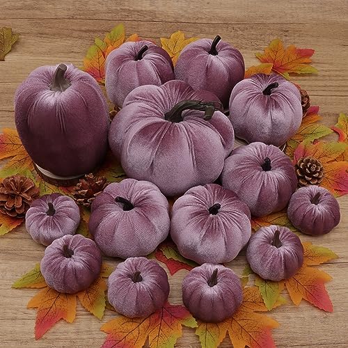 16Pcs Thanksgiving Artificial Velvet Pumpkins Foam Pumpkin Decor