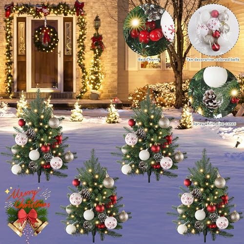 Sunnyglade 27" Set of 2 Artificial Outdoor Christmas Trees with 60 LED