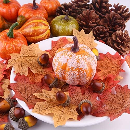 FEPITO 56 Pcs Autumn Mini Pumpkins Pine Cones for Thanksgiving Decorations