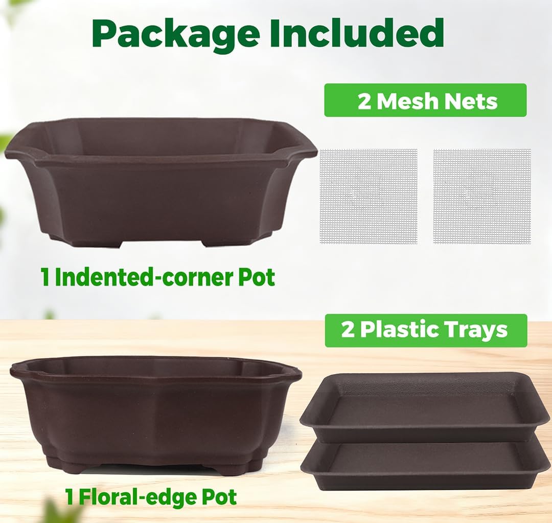 MUZHI 2 Pack 8" Unglazed Ceramic Bonsai Tree Pot Training Planter with Drainage Wiring Hole, Breathable Handmade Zisha