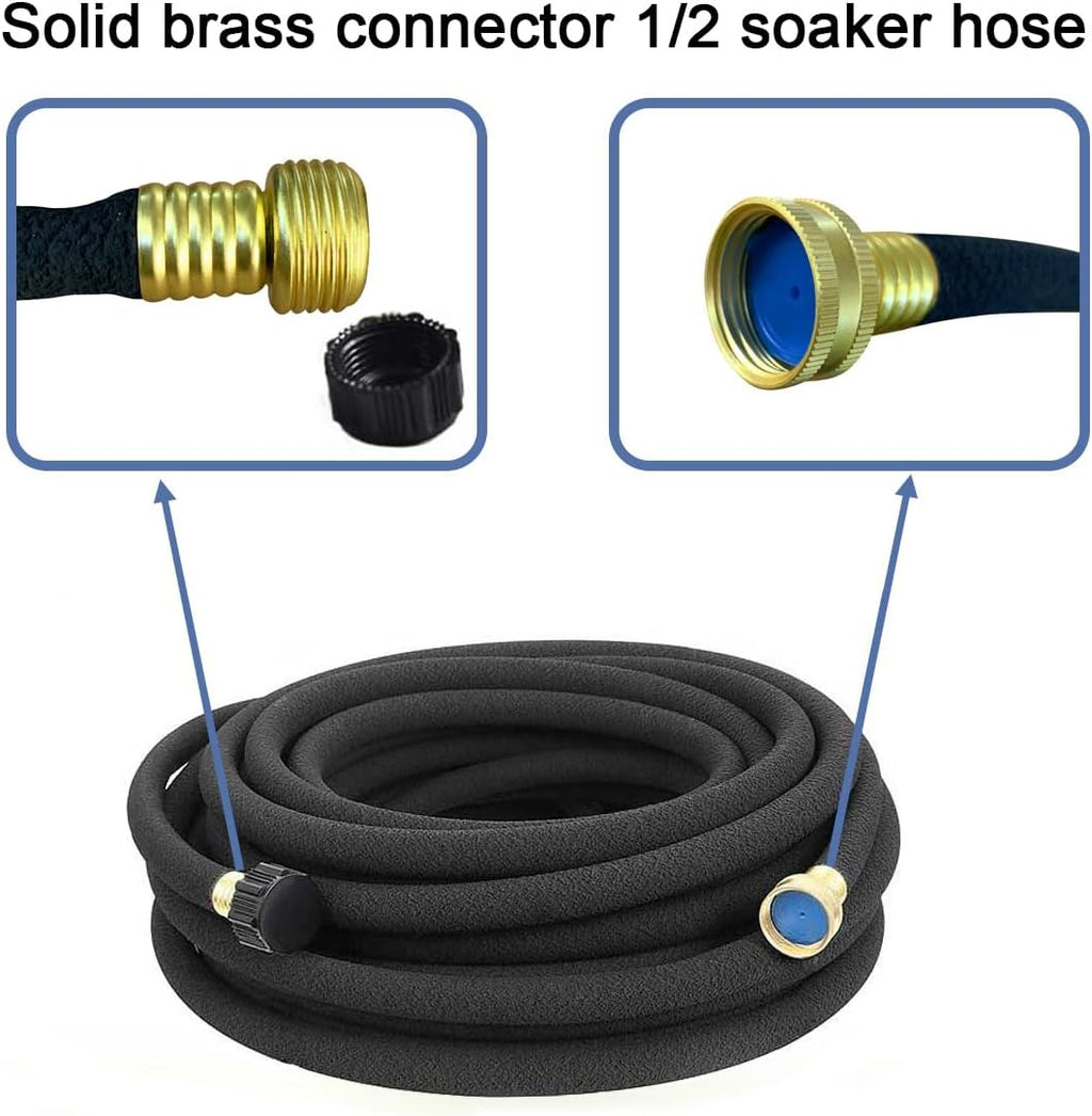 Soaker Hose 1/2" 50ft Rubber Garden Soaker Hoses, Water Seeper Round Drip Hose, Heavy Duty Drip Irrigation Hose For