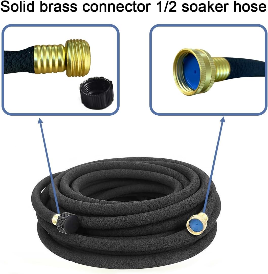 Soaker Hose 1/2" 50ft Rubber Garden Soaker Hoses, Water Seeper Round Drip Hose, Heavy Duty Drip Irrigation Hose For