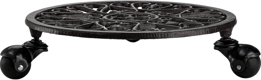 Fasmov Plant Caddy Cast Iron Plant Stand Plant Pallet Caddy Plant Pot with Heavy Duty Wheels Indoor Outdoor Planter