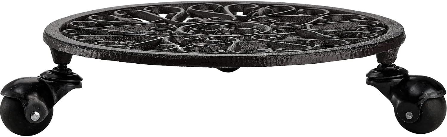 Fasmov Plant Caddy Cast Iron Plant Stand Plant Pallet Caddy Plant Pot with Heavy Duty Wheels Indoor Outdoor Planter