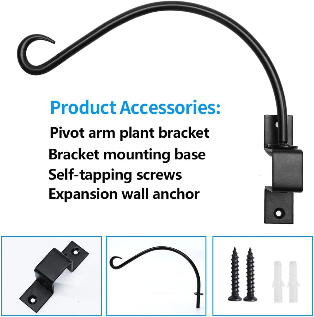 Maosen 16 Inch Swivel Plant Hangers Outdoor - 2 Pack Black Iron Plant Hanging Hook Bracket for Flowers Baskets Planter