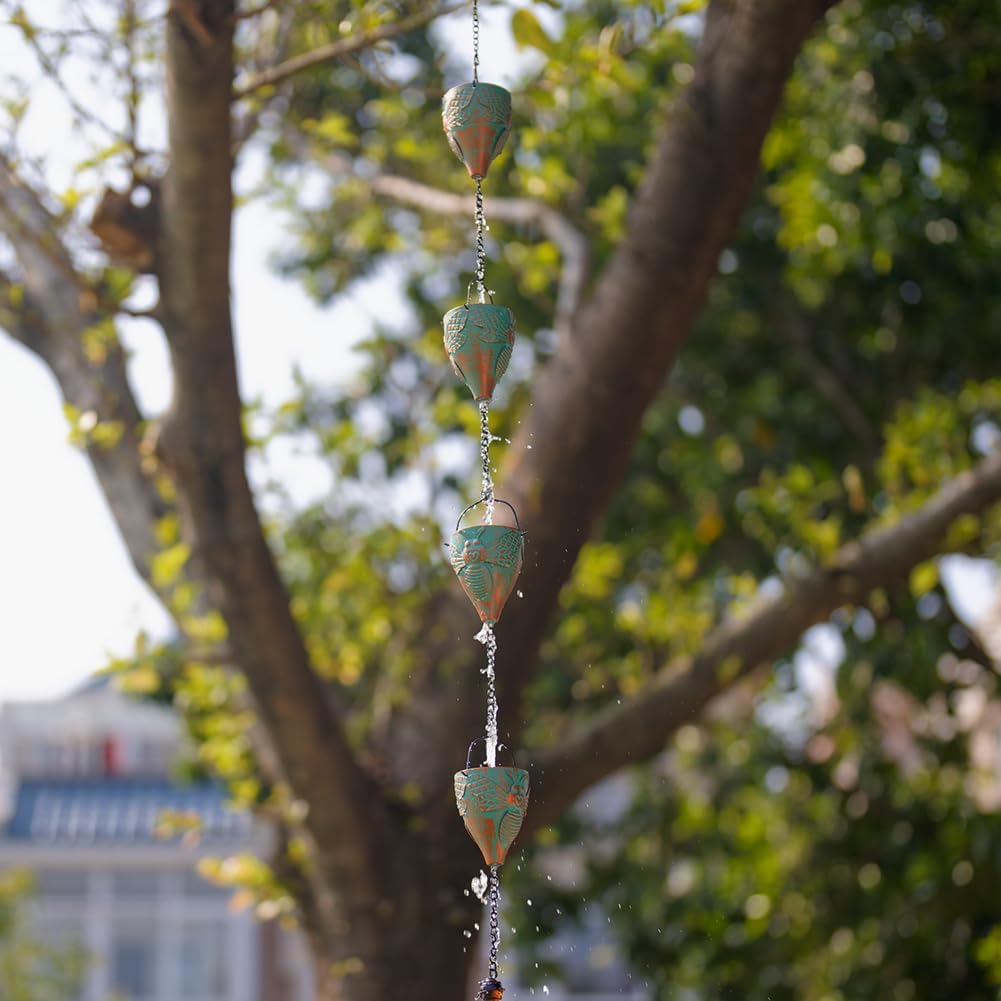 10ft Rain Chains for Outside Gutters, Eaves, Drainage | 10 Bee-Pattern Cups, Metal Rain Chain, Adjustable Length