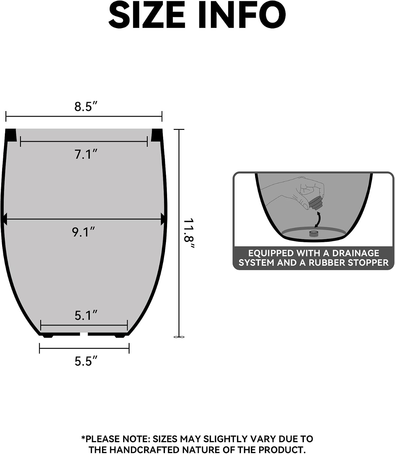 Kante Small Round Curved White Concrete Planter 9.1" Dia, Outdoor | Rubber Plug for Indoor, Drainage for Garden