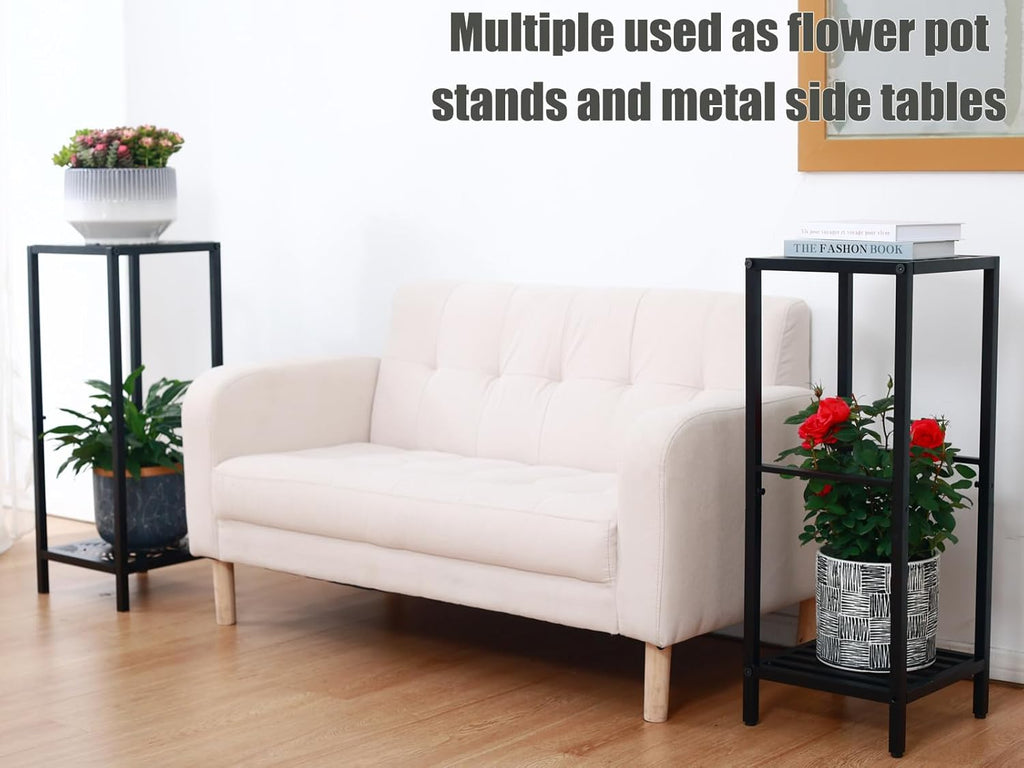 Party Zealot 2-Tier Tall Metal Square Plant Stand 31” Heavy-Duty Modern Flower Pot Rack for Indoor Living Room, Corner