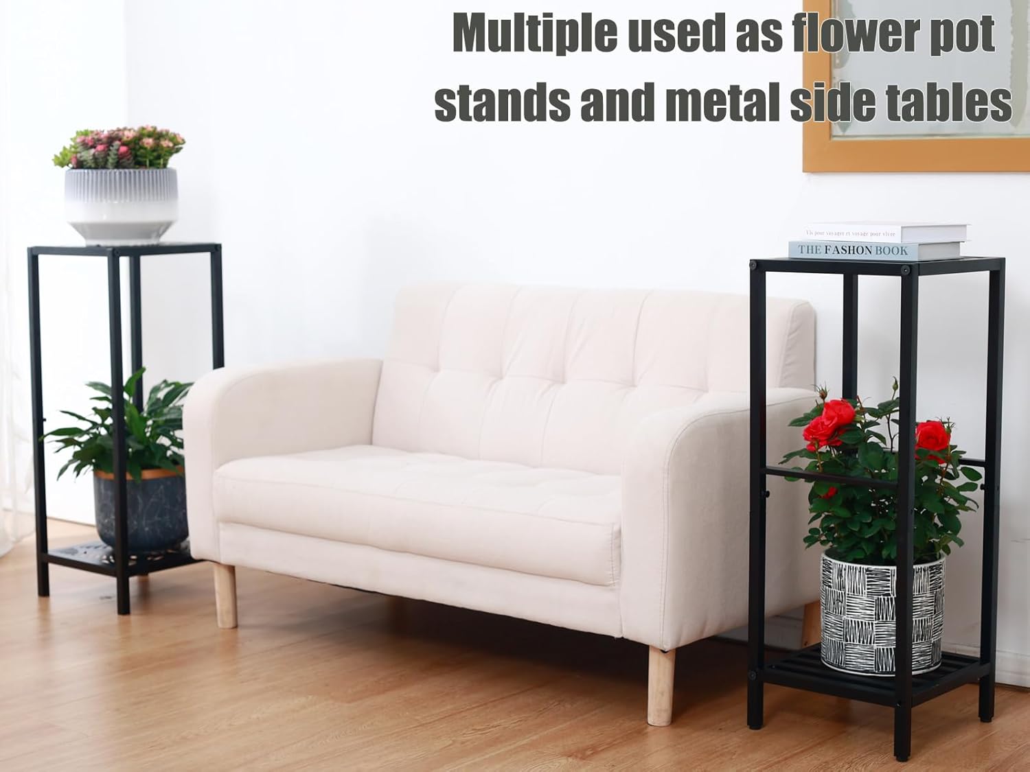 Party Zealot 2-Tier Tall Metal Square Plant Stand 31” Heavy-Duty Modern Flower Pot Rack for Indoor Living Room, Corner