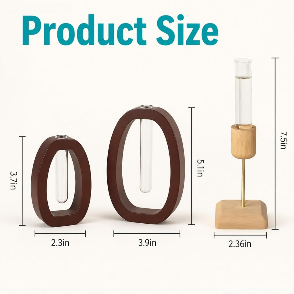 Walnut Wood Propagation Station Set of 3 Hydroponic Test Tube Vases Solid Wood Frame Glass Test Tube Vase Plant Station