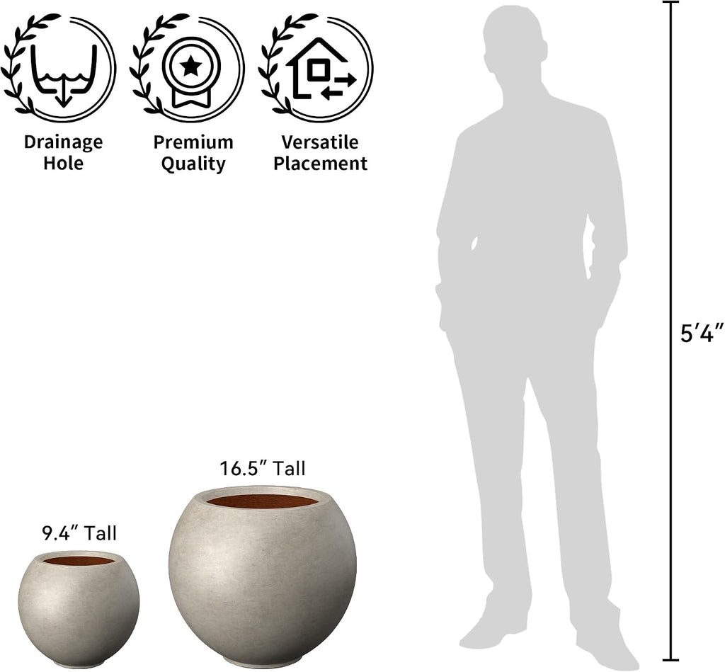 Kante Small Round Sphere Weathered Concrete Planter 11" Dia, Outdoor | Rubber Plug for Indoor, Drainage for Garden
