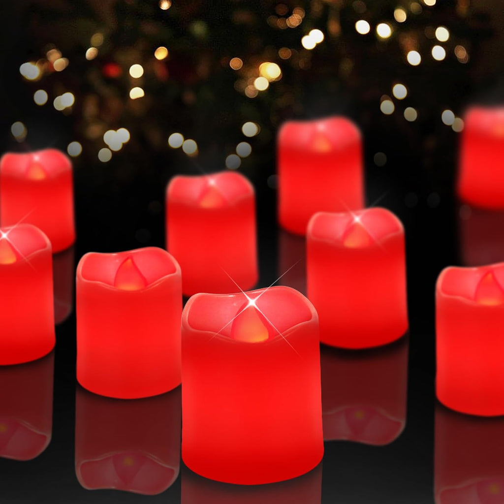 SHYMERY Flameless Votive Candles,Battery Operated LED Candle,24 Pack 200+Hour Flickering Electric Fake Candles in Red for Wedding,Table,Halloween,Festival Celebration,Christmas Decoration