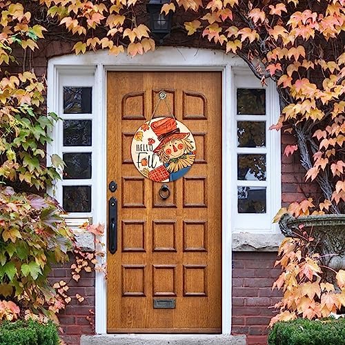 Deroro Hello Fall Scarecrow Sign for Front Door Decor, Autumn Harvest Maple