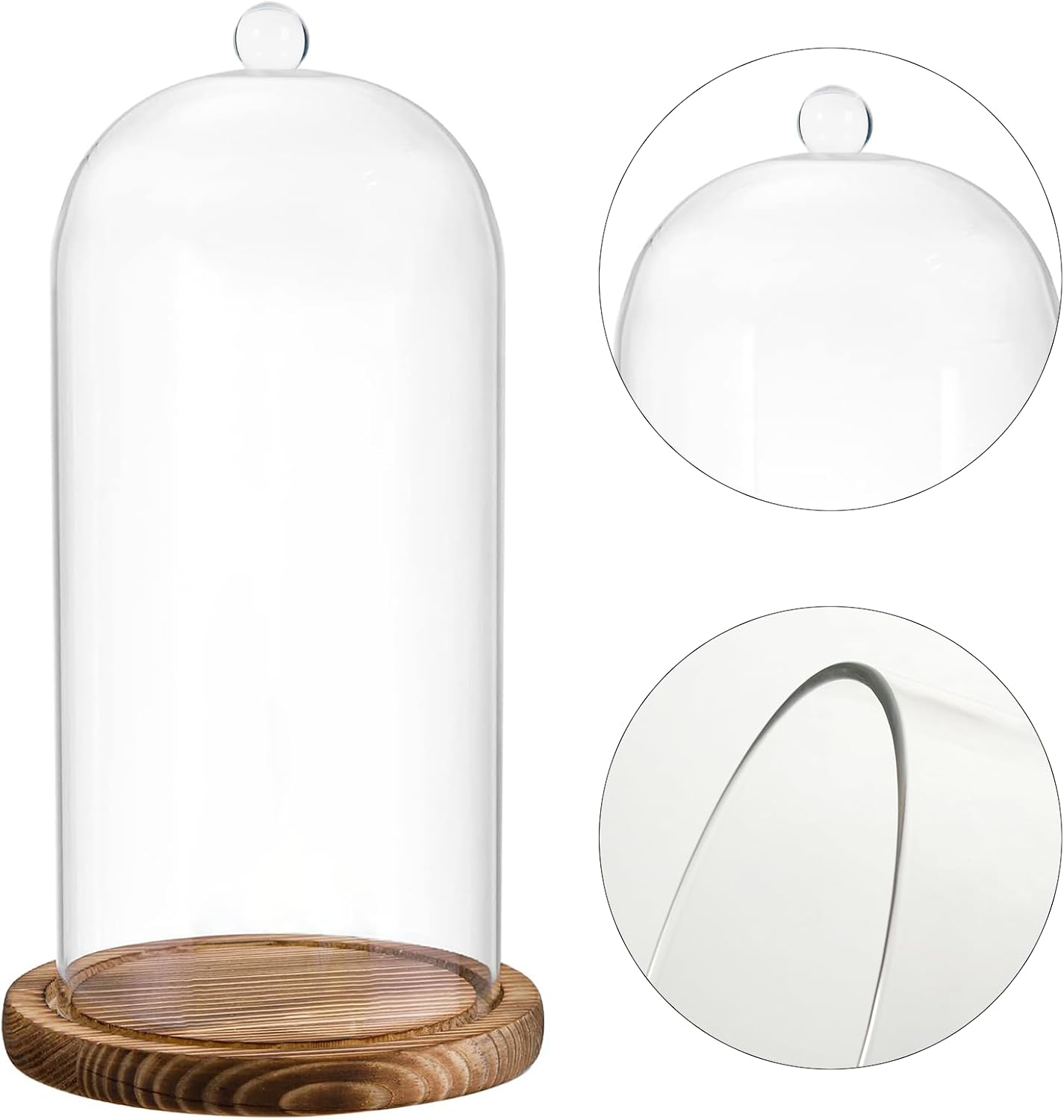 Glass Cloche Dome, 5 x 10 Inch | Glass Bell Jar with Wood Base, Clear Display Case for Flower, Plant,Fairy Lights