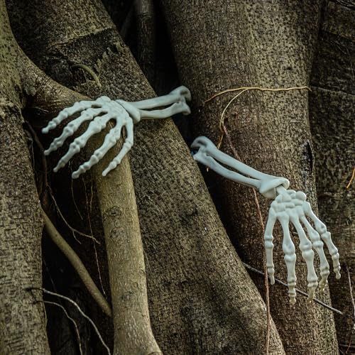 Halloween Realistic Skeleton Stakes Zombie Ghost Arm Stake Severed Plastic Skeleton Hands Yard Signs for Lawn Stakes Garden Halloween Props Decoration(10 Pcs White)