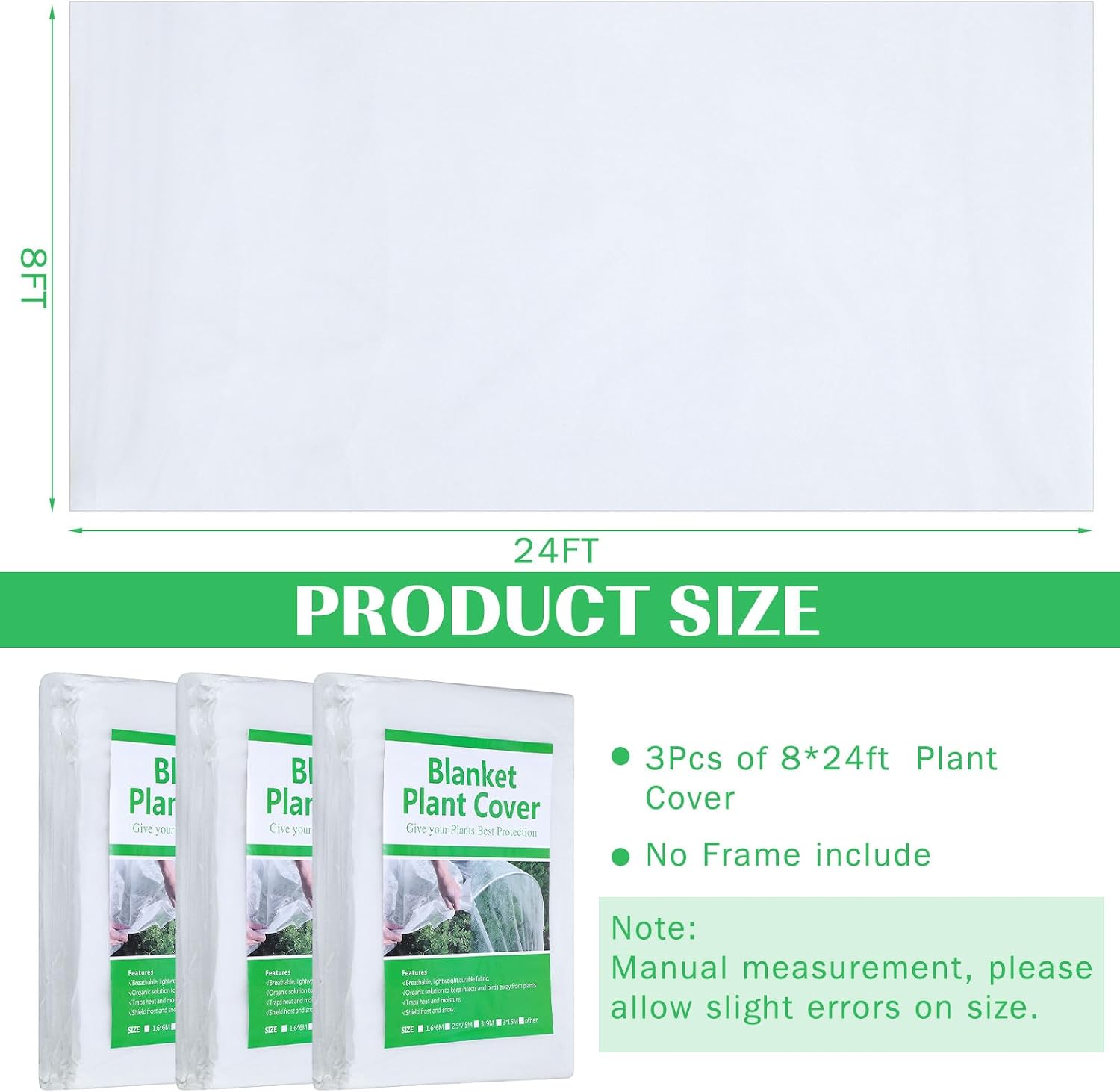 Hushee 6 Pack Plant Covers Freeze Protection, 8 x 24ft Frost Blankets Cover for Plants, Plant Frost Protection Cover