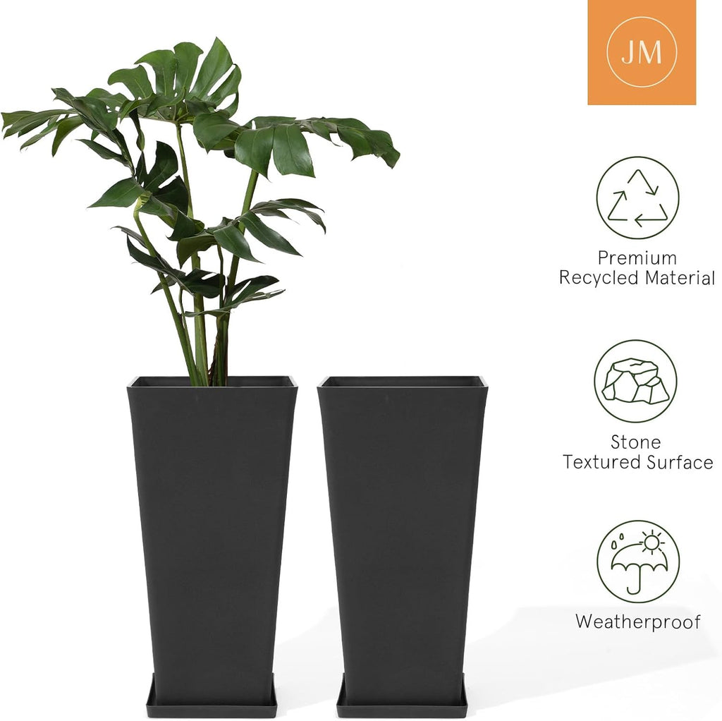 LA JOLIE MUSE Tall Outdoor Large Rectangular Planters Set of 2, 30 Inch | Tall Black Planters with Shelf Insert, Extra