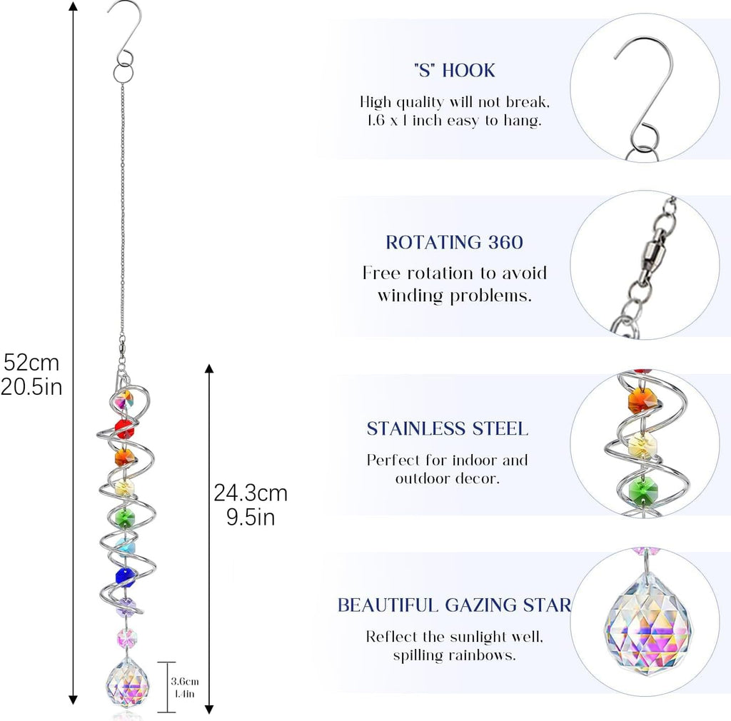 5 Pack Crystal Suncatcher Gazing Ball Spiral Wind Spinner Garden Decor | Crystal Sun Catcher Wind Spinner with Spiral
