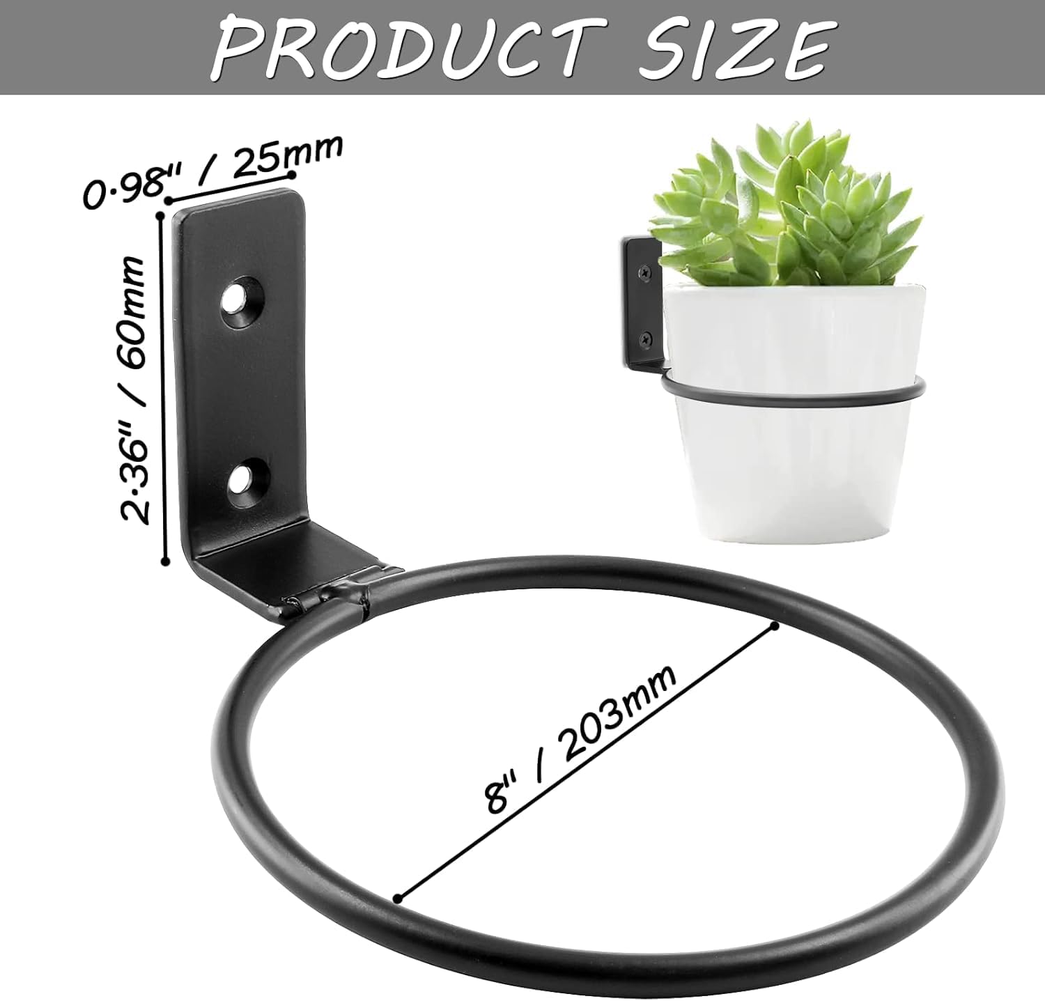 Jiozermi 6 Pack 8 inch Flower Pot Holder Ring, Wall Mounted Black | Flower Pot Holder Ring Wall Mounted Set Wall