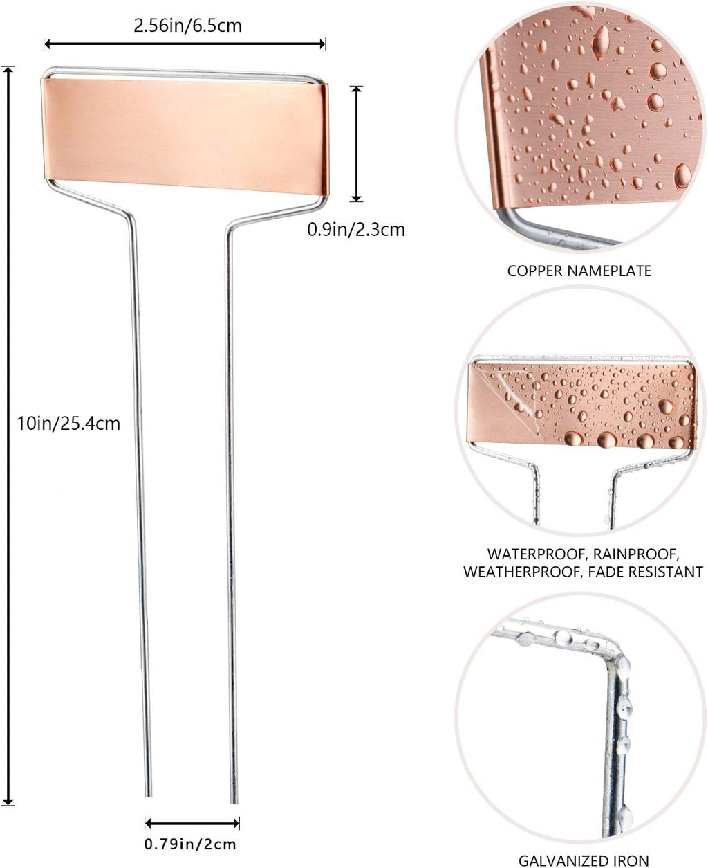 30PCS Copper Metal Plant Tags Plant Labels with 60Pcs Labels, Rainproof PET Film & Permanent Pen, 10" Weatherproof