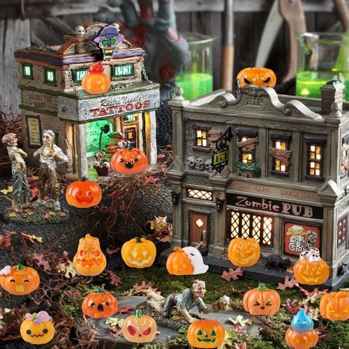 DIYDEC 24pcs Halloween Mini Pumpkins Toys Miniature Resin Figures Decor