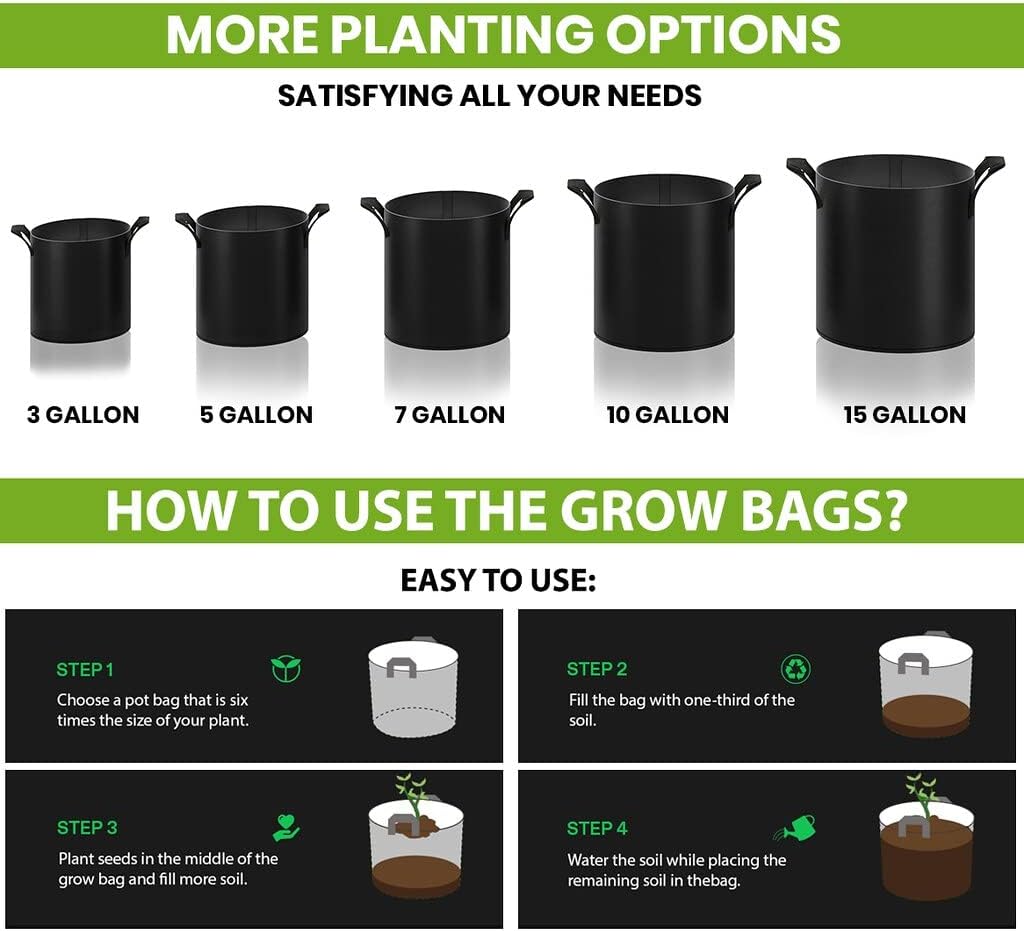 Premium Fabric Grow Bags - 20-Pack 10 Gallon Planters for Fruit Trees, Vegetables, and Other Large Plants