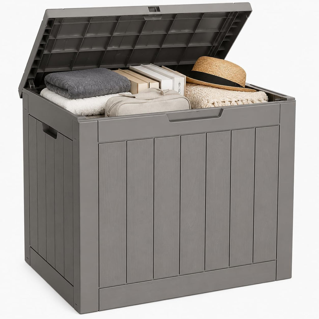 Resin Deck Box Waterproof Outdoor indoor Storage Box 36 Gallon | Patio Furniture Side Table for Pool and Garden