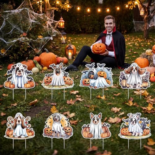 Rngmsi Halloween Ghost Dog Yard Sign Outdoor Decorations 8pc