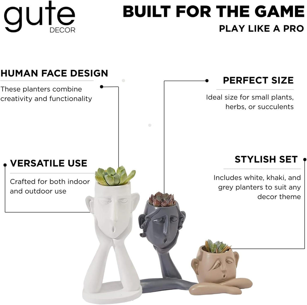 GUTE Human Face Shaped Succulent & Flower Planter Pots - Set of 3- Figurines for Garden - Indoor Outdoor Decorative