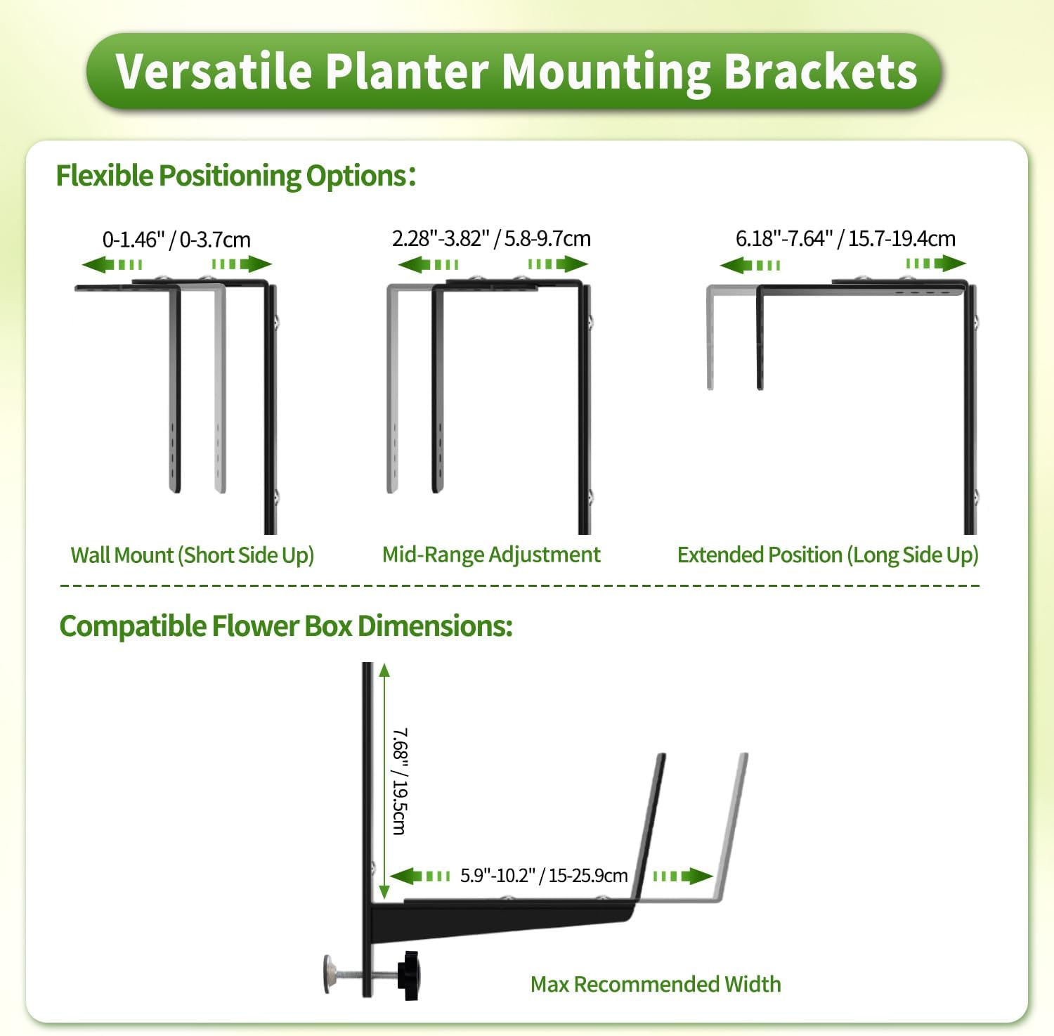 Heavy Duty Adjustable Window Box Brackets | Iron Planter Box Hangers, Reinforced Bottom Support, For Balcony, Fence