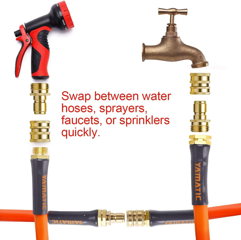 YAMATIC Brass Garden Hose Quick Connect Fittings, 3/4" Thread (4 PACK) | Heavy Duty Solid Brass Fittings, Durability