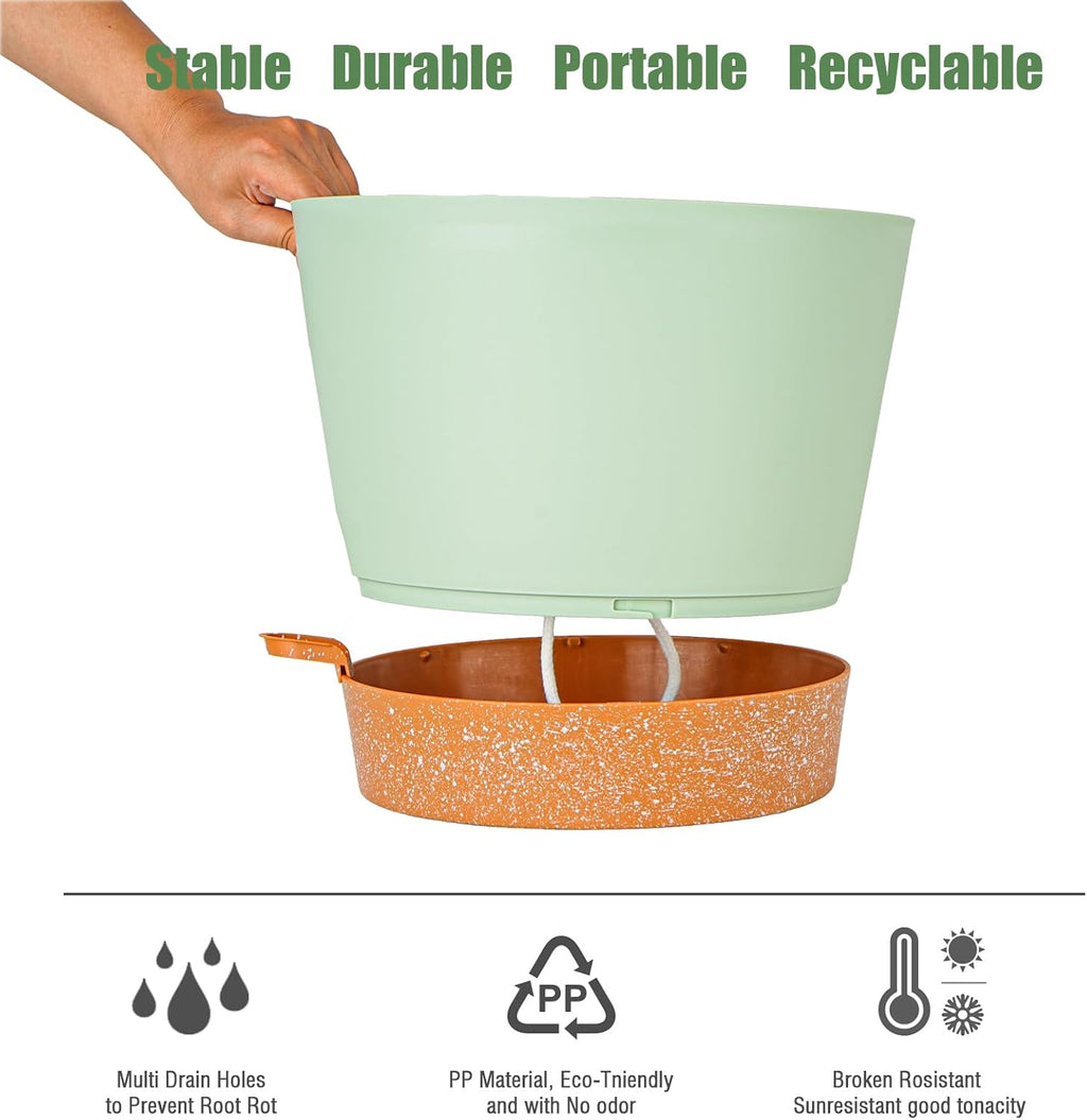 SwinDuck 12inch Large Self Watering Plant Pot, Plastic Cylinder Planter with 60Oz Deep Reservoir and Saucer for Indoor