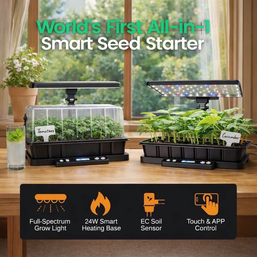 LetPot Smart Seed Starter with Humidity Dome, Germination Kit with Waterproof Seedling Mat, 24W Full Spectrum LED Grow