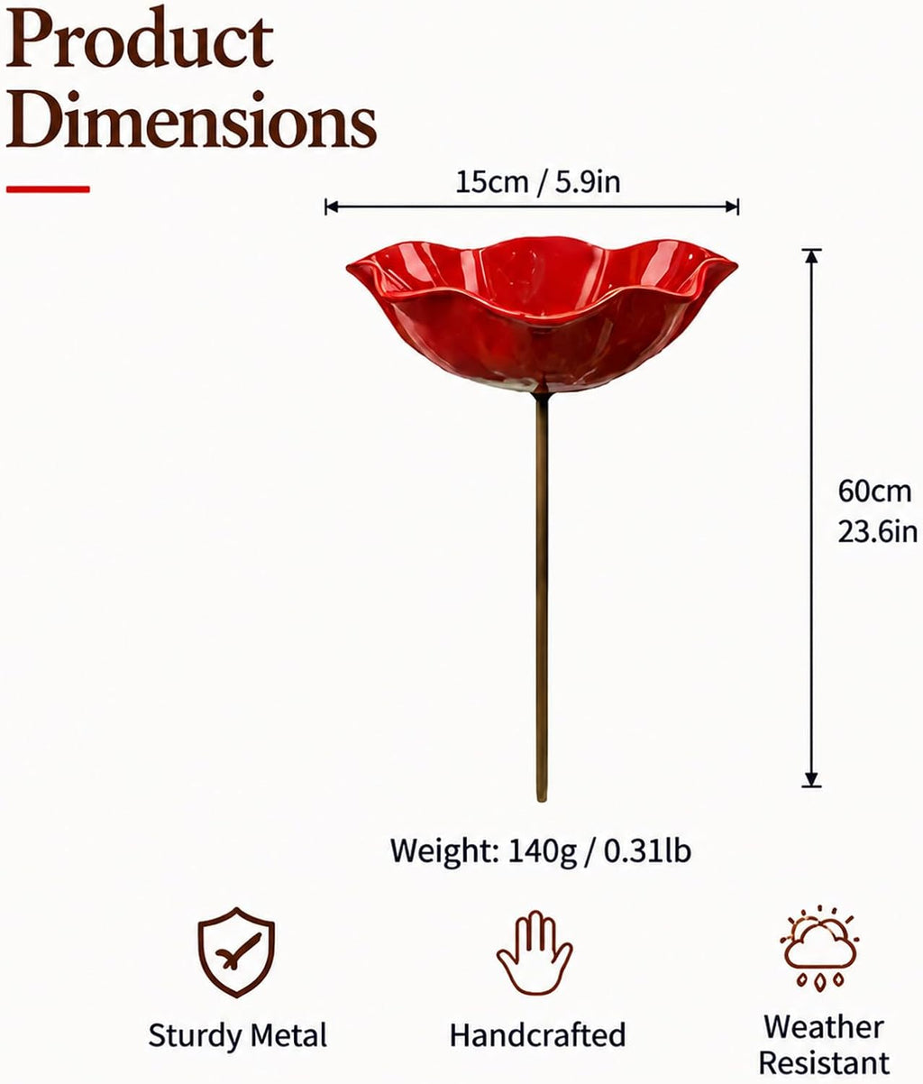 4PC Handmade Metal Flower Garden Stake, Outdoor Bird Bath and Butterfly Watering Station, Bee Watering Flower Stake for
