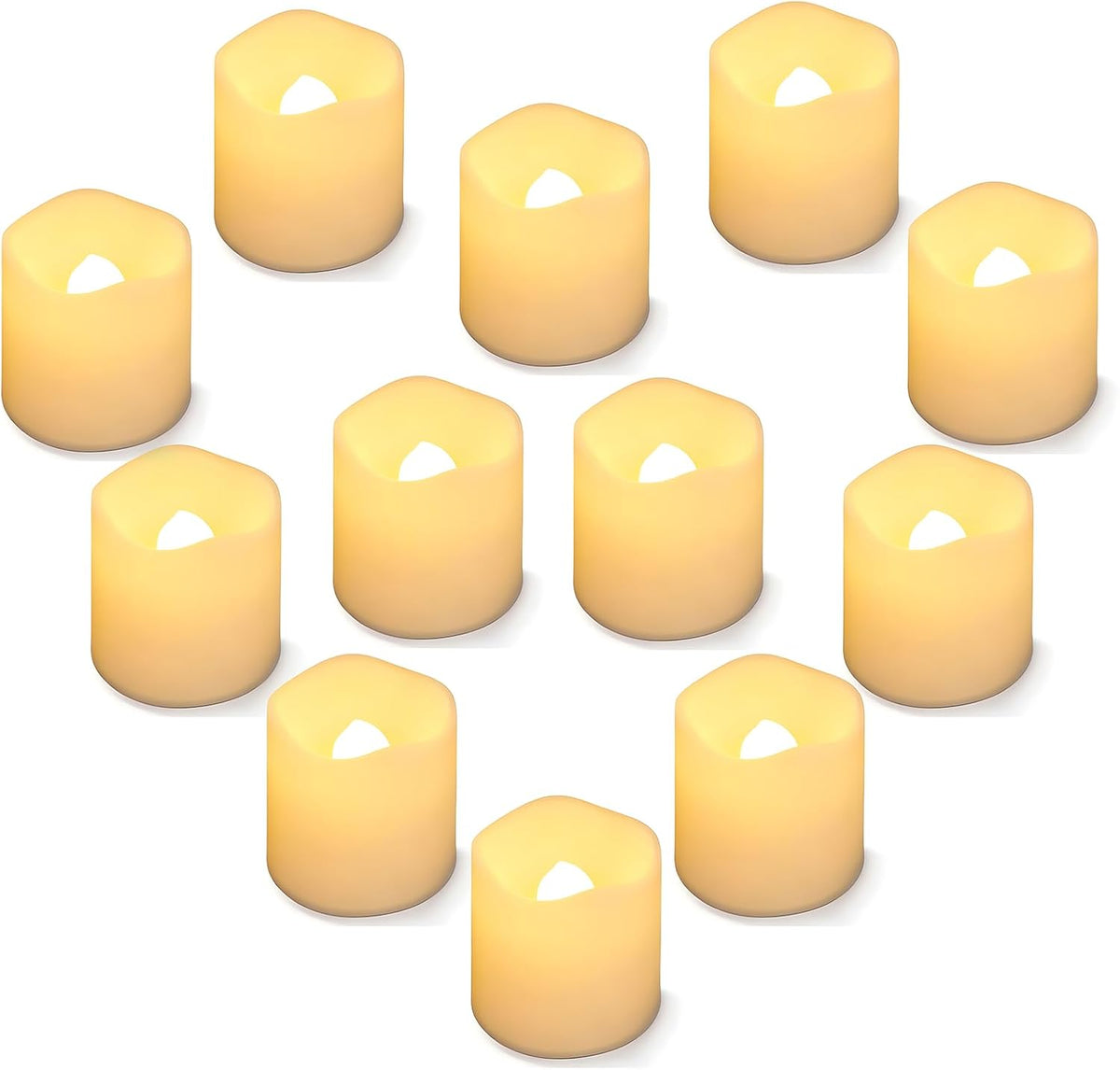 SHYMERY Flameless Votive Candles,Lasts 2X Longer,Battery Operated LED Tea Lights with Warm White Flickering Light,Small Electric Fake Tea Candle Realistic for Wedding,Table,Outdoor,Pack of 12