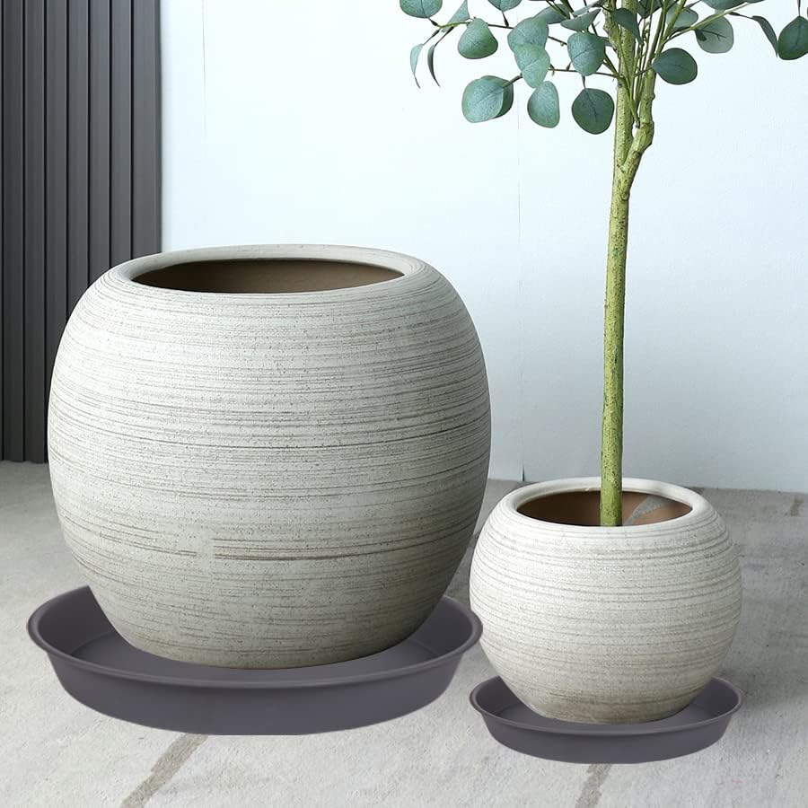 2 Pack of 16 17 inch Plant Saucer (15 inch Base), 2.3" Depth, Plant Trays for Pots, Plastic Plant Saucers for Indoors, Bird Bath Bowls, Flower Pot Drip Trays for Planter (17", Cement)