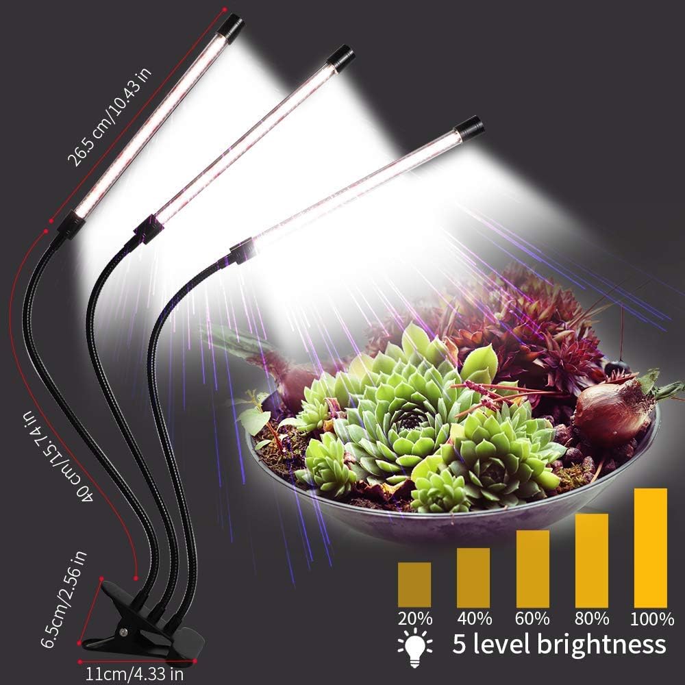 Grow Light for Indoor Plants Growing,Super Bright Clip Desk Gooseneck Lamp | 6000K White Full Sepectrum LED Light for