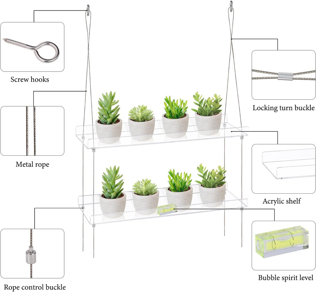 Sumerflos 2-Tier Acrylic Window Boxes Plant Shelves for Window of Kitchen, Bedroom, Living Room, 16 Inch Wall Flower