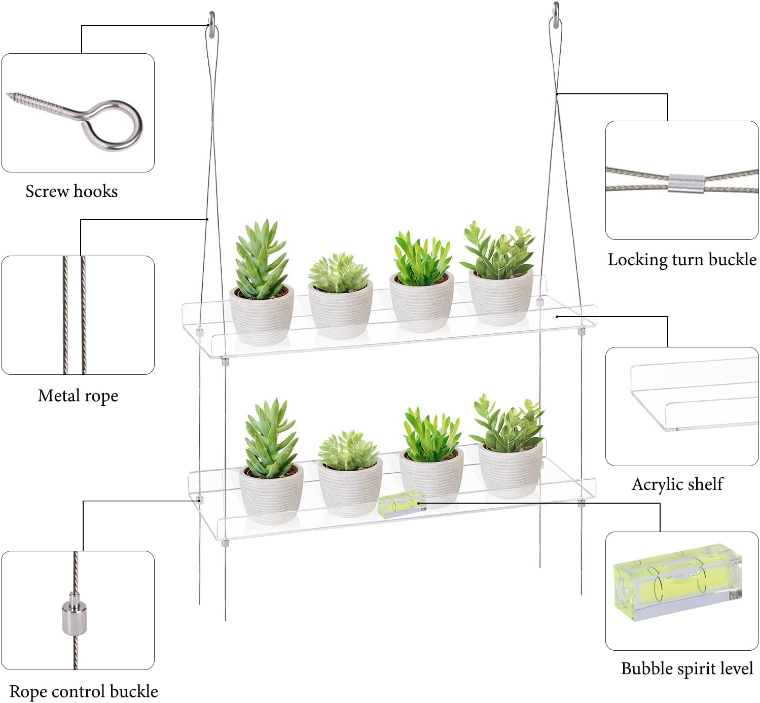 Sumerflos 2-Tier Acrylic Window Boxes Plant Shelves for Window of Kitchen, Bedroom, Living Room, 16 Inch Wall Flower