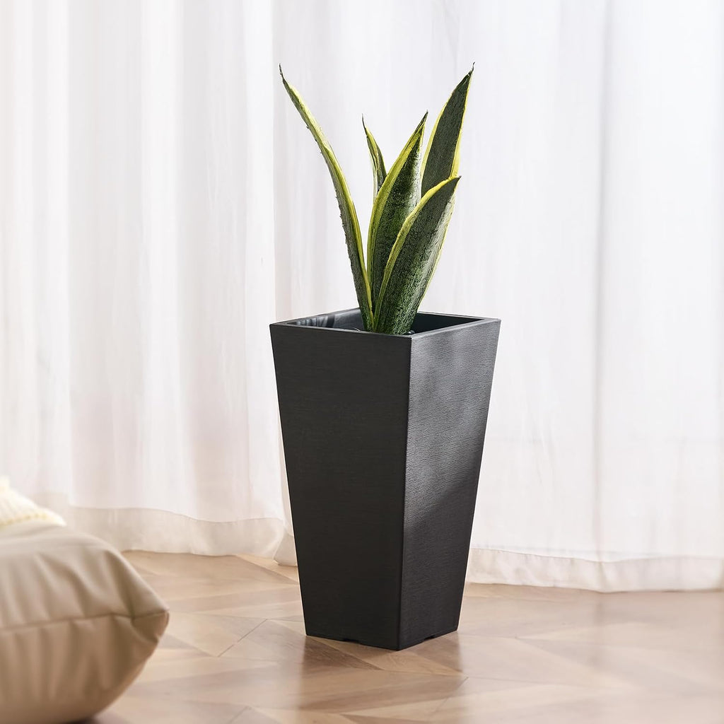 VEVOR Set of 2 Tall Outdoor Planters 22inch, Large Planters for Outdoor Indoor Plants, Black Front Porch Planter Flower