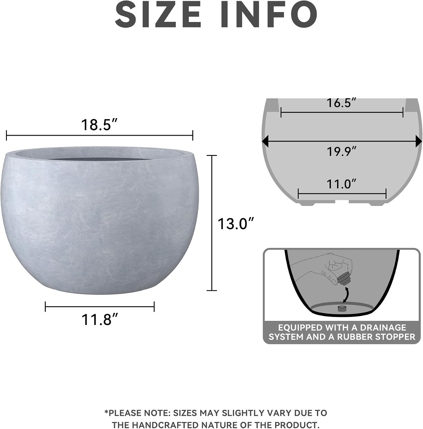 Kante Blue Gray Concrete Planter 20" Dia All-Weather Round Large Pot | Handcrafted Cement Bowl, Anti-Frost & UV