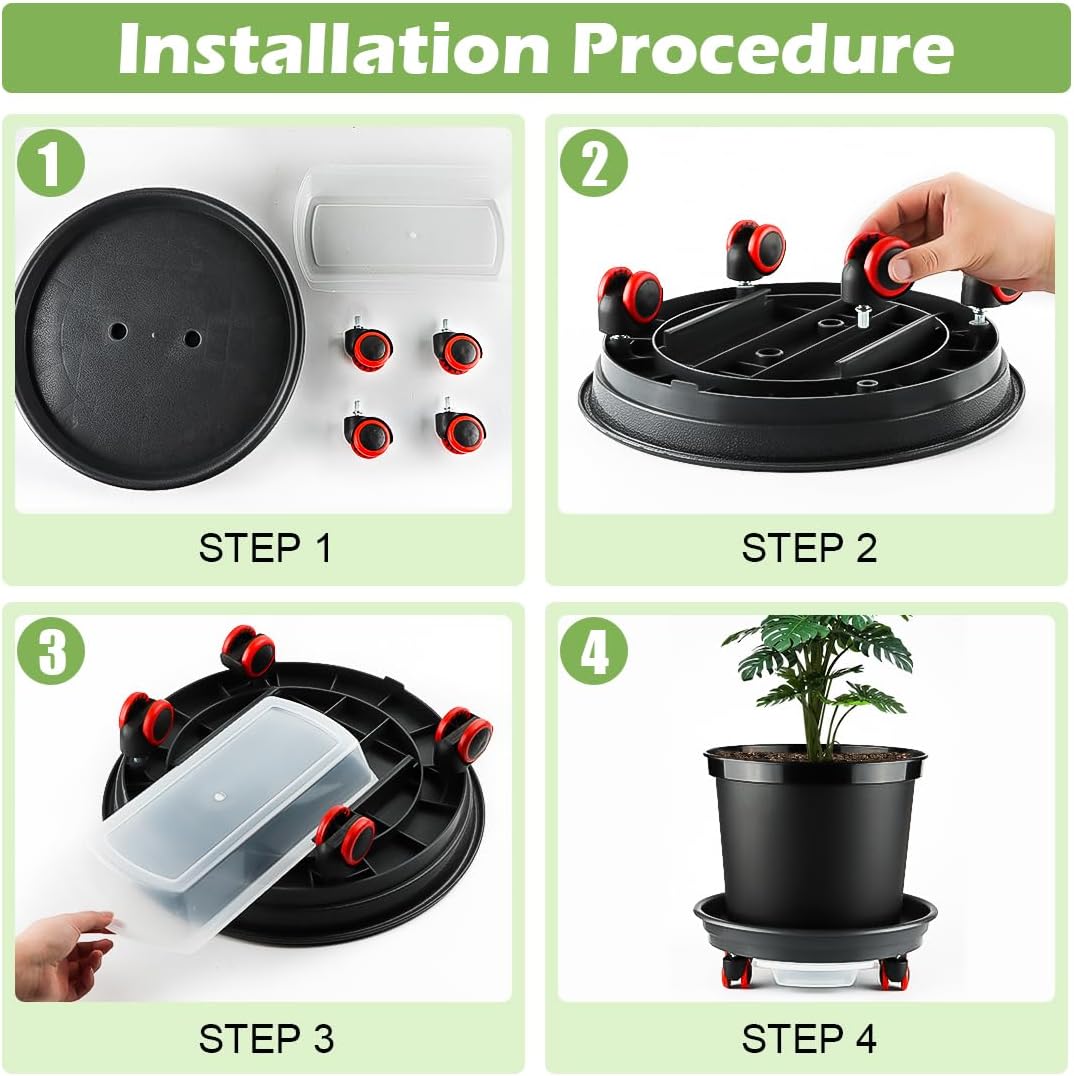 RooTrimmer 13 Inch Plant Stand Rolling Tray Plant Caddy with Wheels and Removable Drainage Holes and Drip Tray Plant