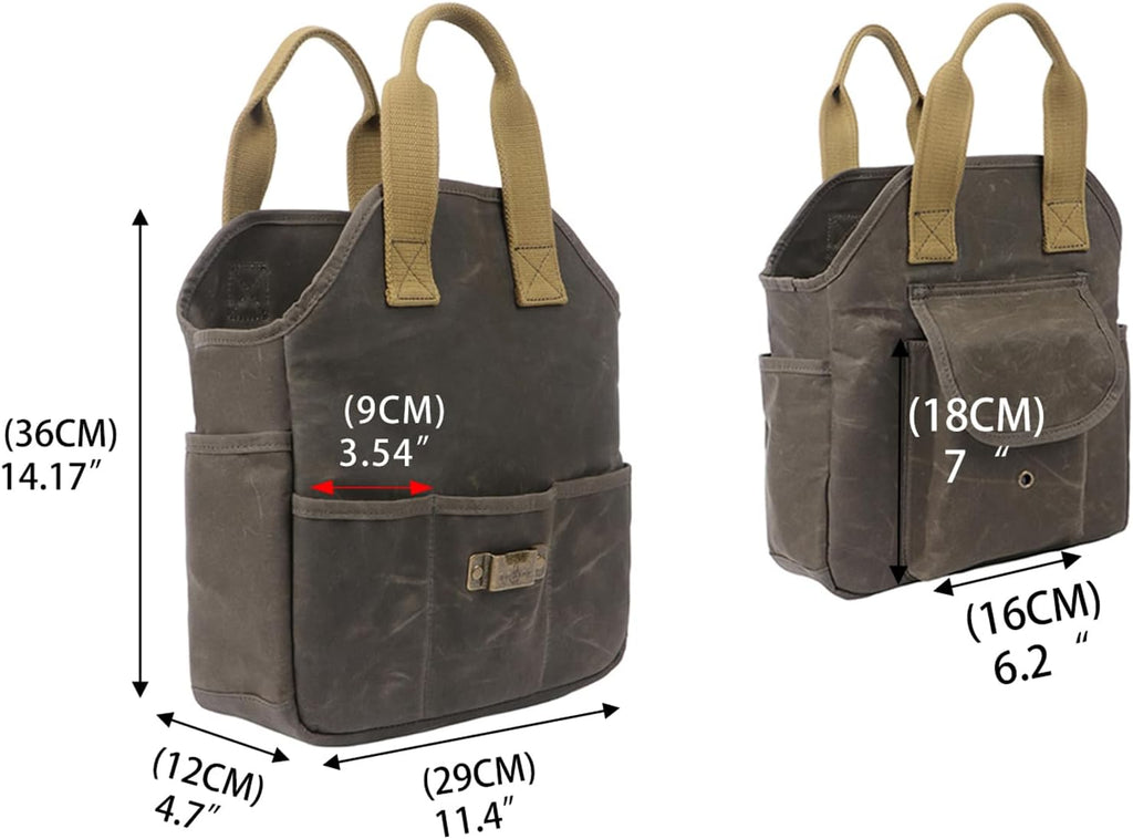 Waxed Canvas Garden Tool Bag Heavy Duty Yard Storage Florist Tote Organizer | Multipurpose, Waterproof Work Caddy