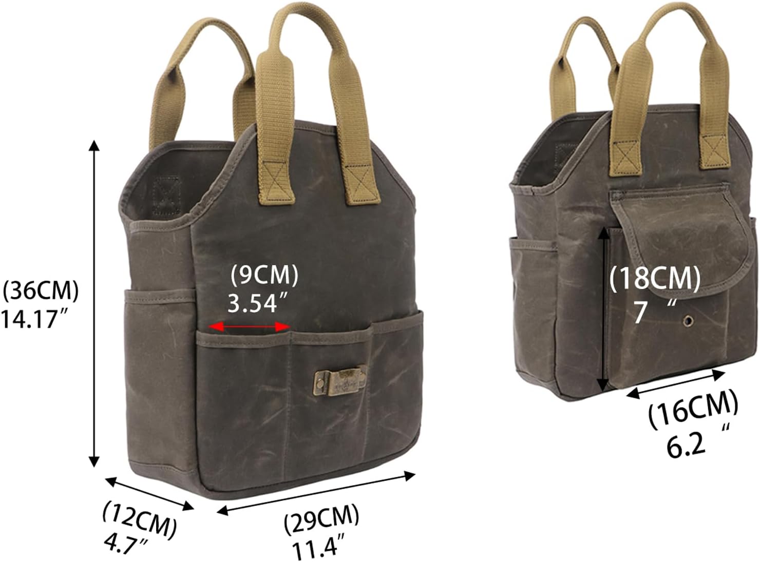 Waxed Canvas Garden Tool Bag Heavy Duty Yard Storage Florist Tote Organizer | Multipurpose, Waterproof Work Caddy